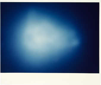 A light blue abstract form on a darker blue ground.