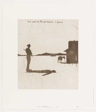 an image of cowboys and text, printed in sepia