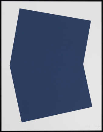 A solid dark blue geometric shape