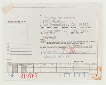 Photo of Roberta's drivers license.