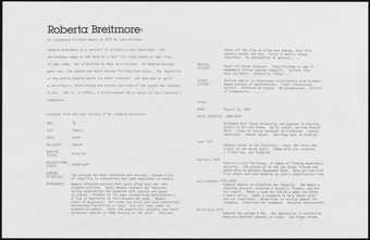 Chart showing life details of Roberta Breitmore.
