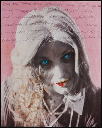 Roberta's face with superimposition of handwriting.