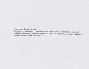 "Anonymous Social Identities/ Roberta is everywoman.  To complete this aspect of/ her...