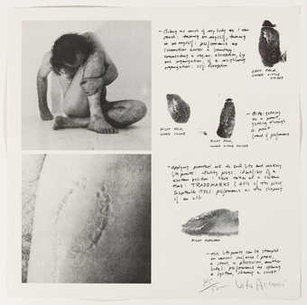 photolithograph with artist's handwritten descriptions of an event