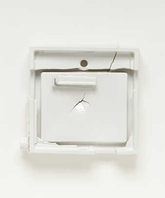 A porcelain modified sink form created by the artist during a residency at the Kohler Foundry.