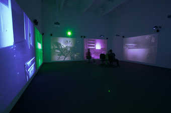 Seven projections of footage shot with infrared cameras of the artist's studio at night. ...