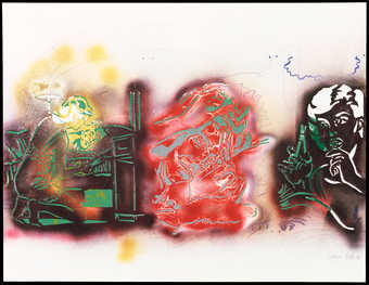 two sheets; one with cut stencil superimposed on the other