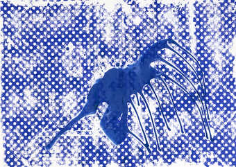 blue lacquer over blue screenprint on paper