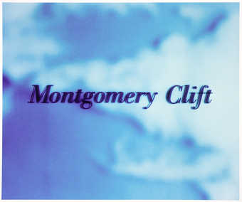 names of movie stars in black lettering flaoting in the blue sky..1 Montgomery Clift.2 Sal...