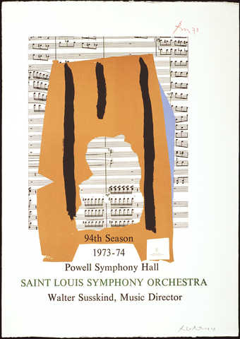 A lithograph from four aluminum plates printed in brown, blue, black, and green.  This poster,...