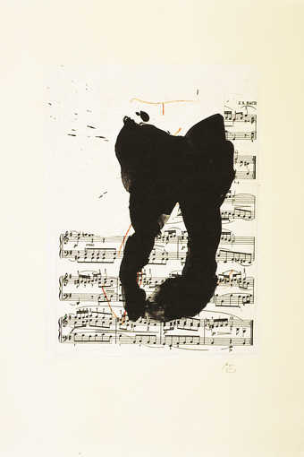 A lithograph form three aluminum plates printed in two blacks and sanguine.The black gestural...