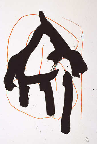 A lithograph from two aluminum plates printed in sanguine and black.