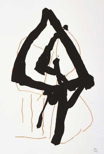 A lithograph from two aluminum plates printed in sanguine and black.