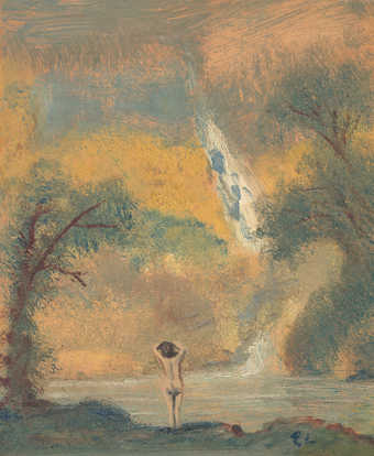 nude by stream and waterfall