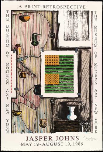 A stacked double U.S. Flag image CR, Left side images of cups, bowls, bottles, pitchers, BR two...