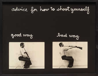 Black and white photographs of Ben mounted on black pasteboard with white hand painted inscriptions.