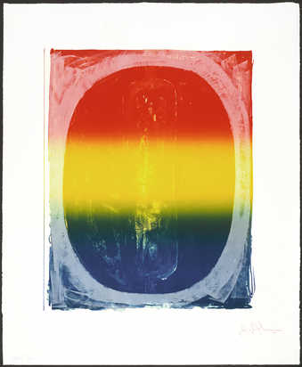 A color image of the figure 0.  A 4 color lithograph from one stone and two aluminum plates
