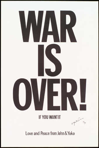 black text "War is over if you want" on white paper
