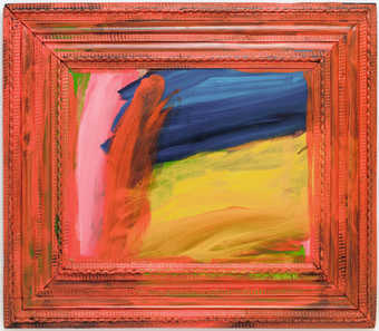 An abstract composition contained within a historic frame that has been painted  day-glo  orange.