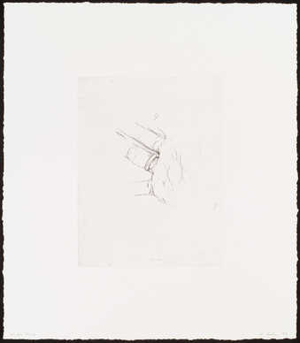A black-and-white line drawn image of a hand with a ring on the ring-finger.  Print published and...