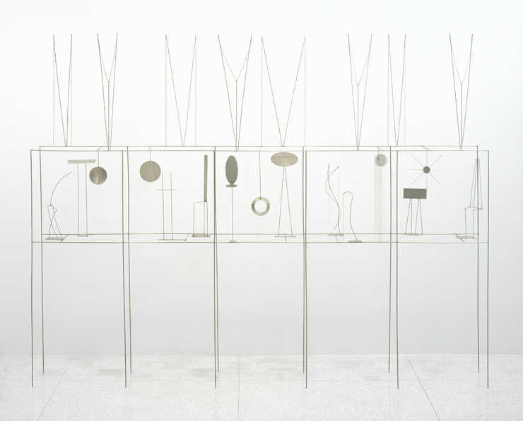 A geometric sculpture constructed of stainless-steel rods