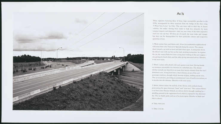 Photograph of a highway interchange on the left side of sheet.  Cinematic description of...
