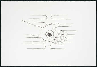 An image of a hand with a drain in the palm.