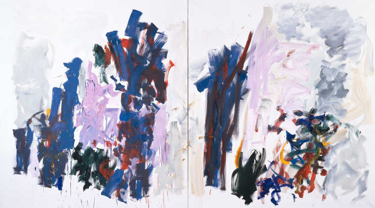 Abstract painting with white wood frame