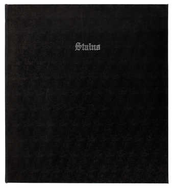 A book of 75 sheets of paper with various stains on them, listed by the artist on the contents...