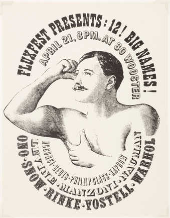 Poster for an event, April 21 at 80 Wooster, designed by George Maciunas.  Black printing on...