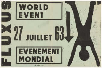 Black letterpress with image of a person printed in relief on green paper; poster for event at...