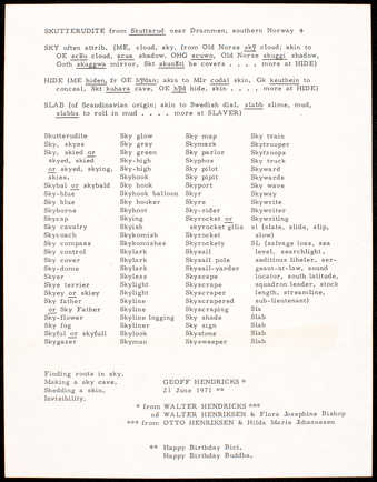 Black print on white paper; folded.  Text on the word "Skutterudite."  Dated June 21,...