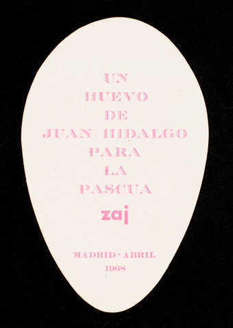 (.1) Brown envelope; containing (.2)egg-shaped white card with pink print. Dated "Madrid,...