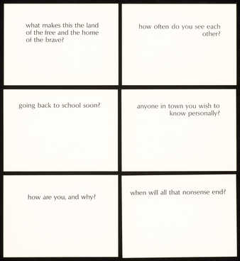 Black print on white cardstock; 79 cards total, including title card. Each card is printed on one...