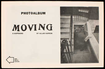 Black print on white paper. A booklet with photographs by Peter Moore documenting the happening...