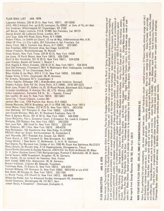 A Flux "newsletter" January 8, 1970.  Black printing on white paper. On reverse in...