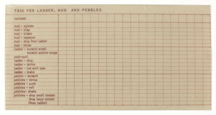 a musical or happening score blueprinted onto green transperant paper.