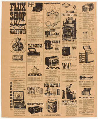 Black print on brown paper; printed both sides. Back 2 pages of Fluxus Vacuum TrapEzoid #5.  See...