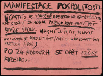 Handwritten Czech and English text describing an event; folded twice. Purple marker on one side,...