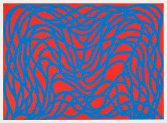 An oil base woodcut printed in two passes from two woodblocks.