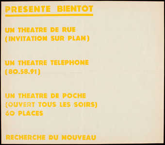 Yellow letterpress on white paper; poster.