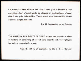 White card stock with black print; printed on both sides.  Text is in French and English.  A...