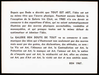 Black print on white card stock; printed on both sides. Text is in French. A postcard/essay.