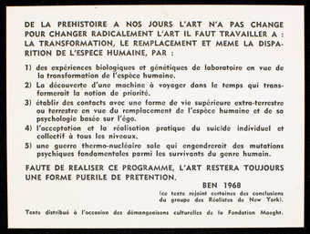 Black print on white card stock. Text is in French. A text describing necessary conditions for...